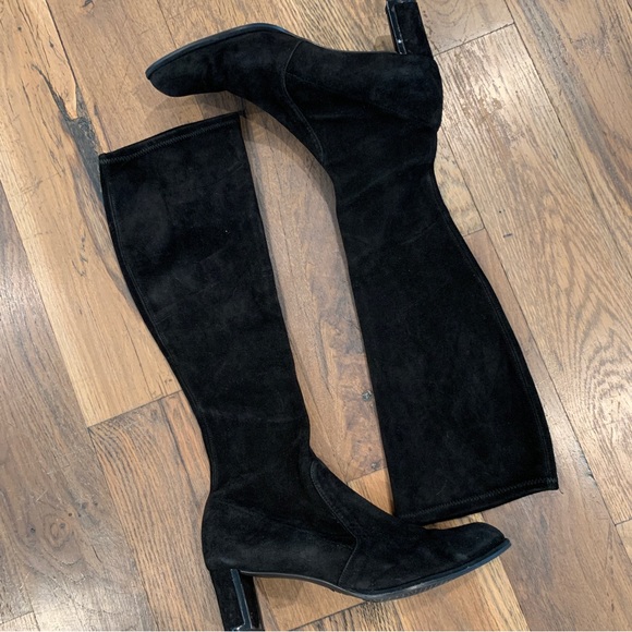 Stuart Weitzman Shoes - Stuart Weitzman Black Suede Pull on Heeled Boots Size 6.5